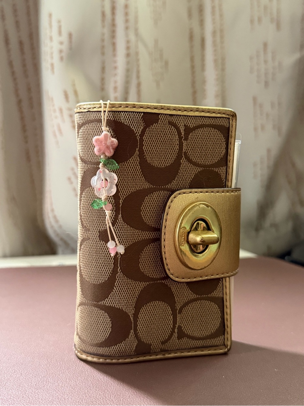 Vintage Coach Turn lock Journal/Planner Wallet Gold Brown